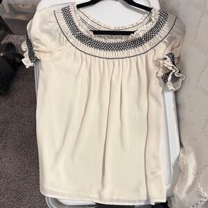 Express Cream and Black Smocked Blouse